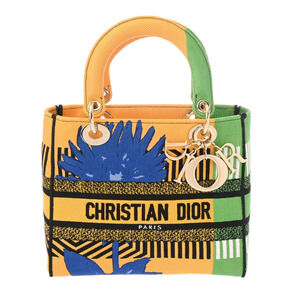 CHRISTIAN DIOR LADY Lite Flower Yellow Green Blue Canvas Handbag